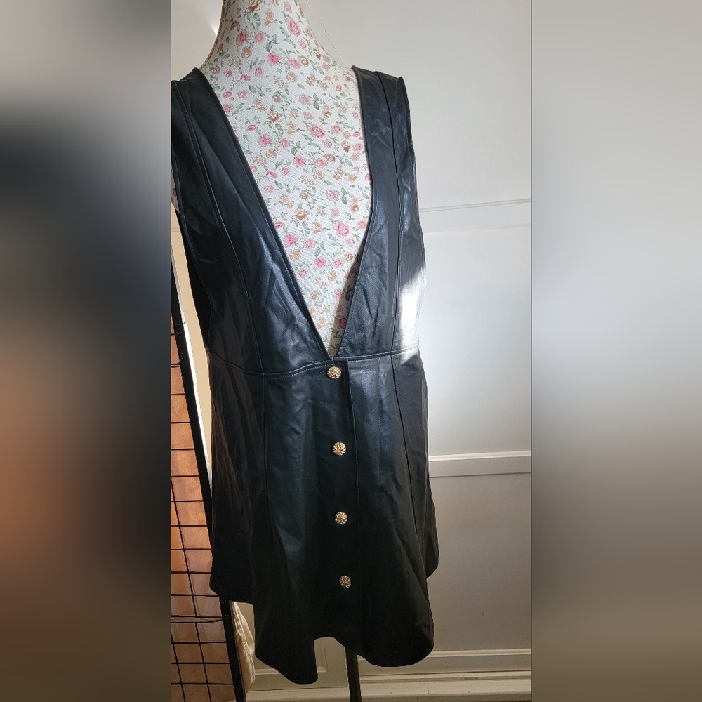 Zara Black Sleeveless Vest DRESS with Gold Buttons size XL